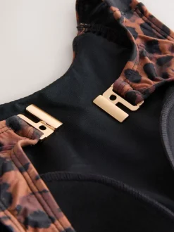 Bruin met dierenprint - Hoogsluitend ondersteunend badpak met buikcorrigerend effect