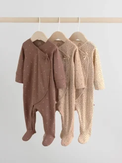 Bruin met fijne bloemenprint - Verpakking van 3 babypyjama's (0-2jr)