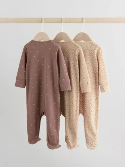 Bruin met fijne bloemenprint - Verpakking van 3 babypyjama's (0-2jr)