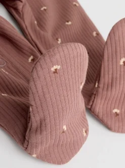 Bruin met fijne bloemenprint - Verpakking van 3 babypyjama's (0-2jr)
