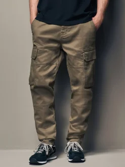 Bruin met paddenstoel - Slim Fit - Katoenen cargostretchbroek