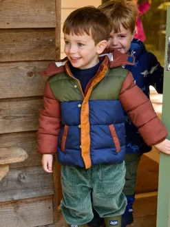 Bruin multi - JoJo Maman Bébé Borg Lined Hooded Puffer Coat