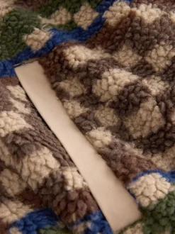 Bruin/bruingeel met geometrische print - Volledig doorlopende rits - Fleece trui met print