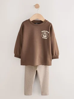Bruin/Crème Babyccino - Verpakking van 2 tops met lange mouwen en leggings (3mnd-7jr)