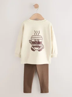 Bruin/Crème Babyccino - Verpakking van 2 tops met lange mouwen en leggings (3mnd-7jr)