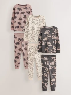 Bruin/Crème Transport - Mini Knusse Pyjama's 3 Set (9mnd-10jr)