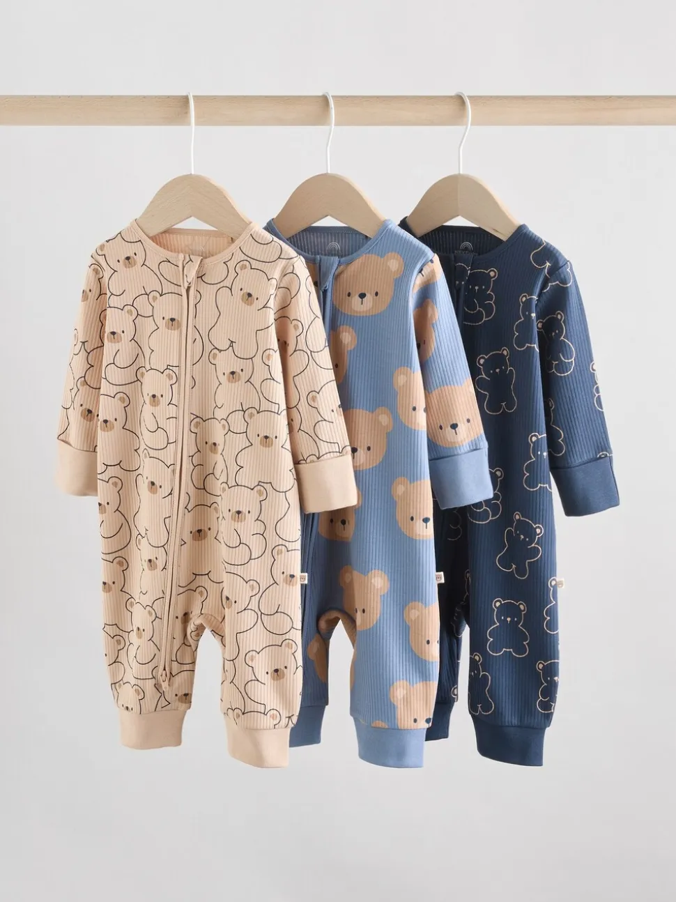Bruin/donkerblauw - Set van 3 baby pyjama's zonder voetjes met tweewegrits van katoen (0mnd-3jr)