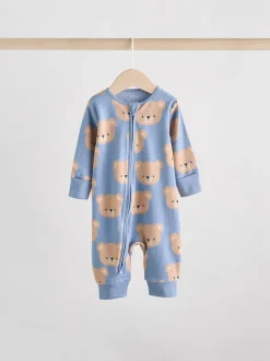 Bruin/donkerblauw - Set van 3 baby pyjama's zonder voetjes met tweewegrits van katoen (0mnd-3jr)