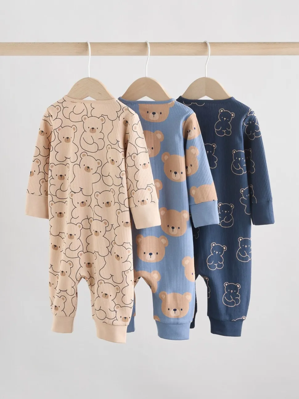 Bruin/donkerblauw - Set van 3 baby pyjama's zonder voetjes met tweewegrits van katoen (0mnd-3jr)