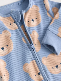 Bruin/donkerblauw - Set van 3 baby pyjama's zonder voetjes met tweewegrits van katoen (0mnd-3jr)