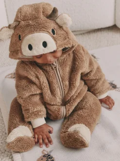 Bruine Hamish met capuchon - Baby fleece skipak (0-18mnd)