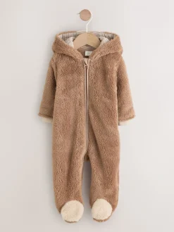 Bruine Hamish met capuchon - Baby fleece skipak (0-18mnd)