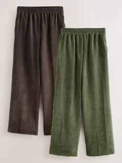 Bruin/khaki - Wide Leg Soft Cord Trousers 2 Pack