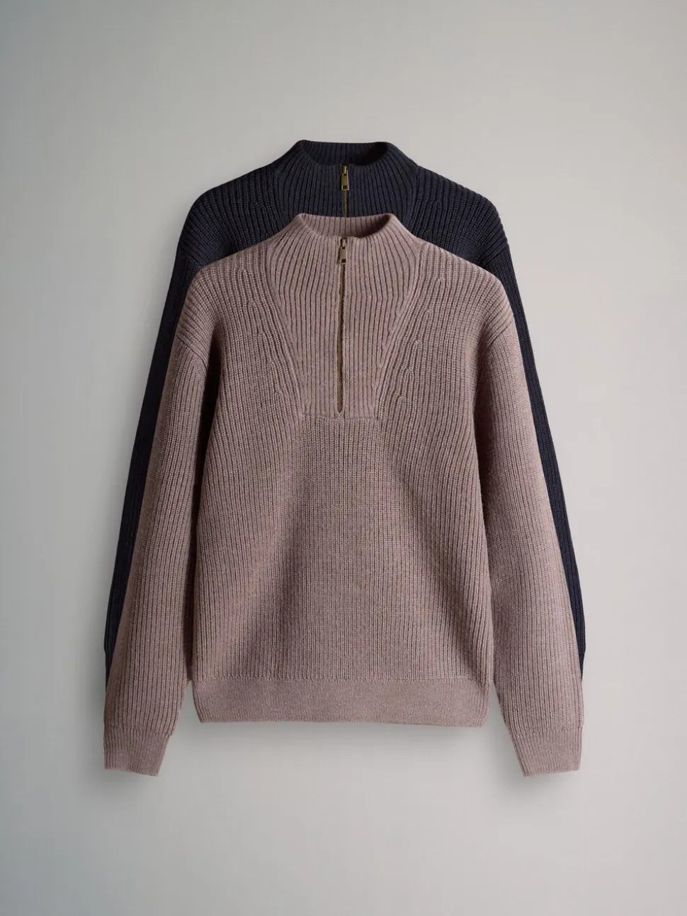 Bruin/marineblauw - The Set 2 Pack Quarter Zip Neck Jumpers