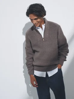 Bruin/marineblauw - The Set 2 Pack Quarter Zip Neck Jumpers