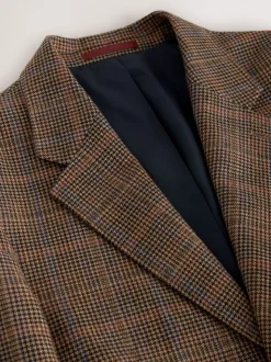 Bruin/rood - Slim fit wolmix geruit pak: jack