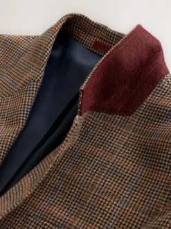 Bruin/rood - Slim fit wolmix geruit pak: jack