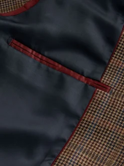 Bruin/rood - Slim fit wolmix geruit pak: jack