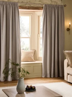 Brushed Herringbone Pencil Pleat Blackout Thermal Curtains