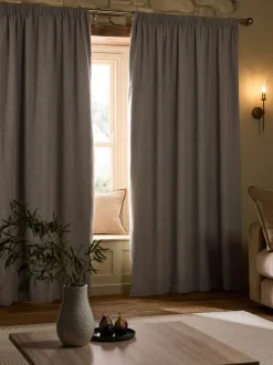 Brushed Herringbone Pencil Pleat Blackout Thermal Curtains