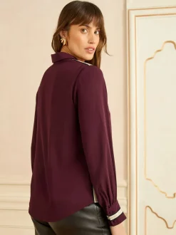 Burgundy Red Metallic - Love & Roses overhemd met knopen en lange mouwen