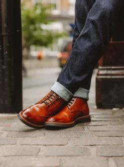 Burnt Tan Brown - Base London Bristol Brogue Boot