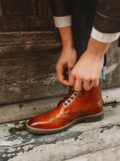 Burnt Tan Brown - Base London Bristol Brogue Boot