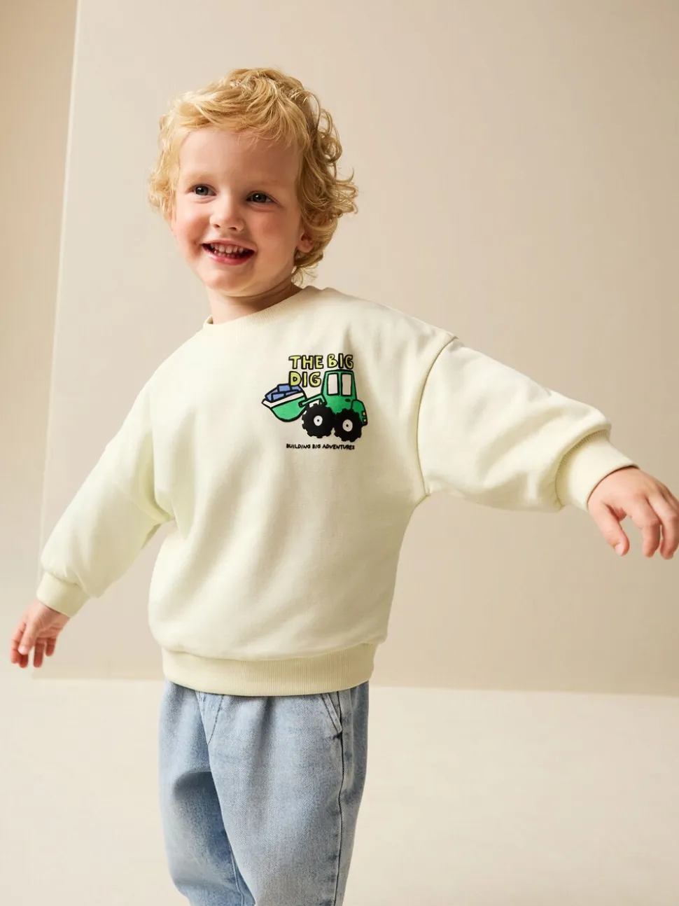 Buttermilk Yellow Digger - Jersey sweatshirt met ronde hals en print op de rug (3mnd -7jr)