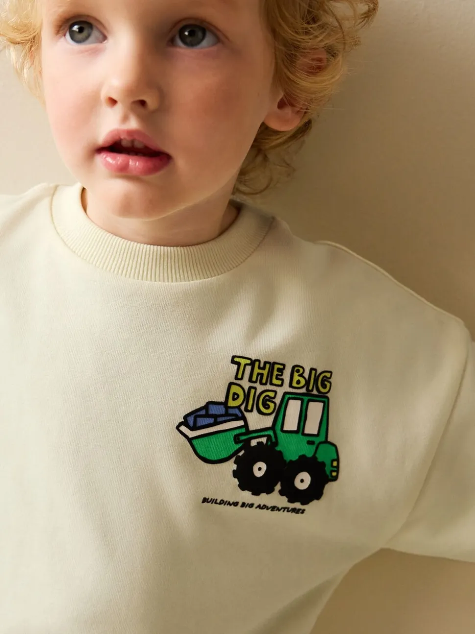 Buttermilk Yellow Digger - Jersey sweatshirt met ronde hals en print op de rug (3mnd -7jr)