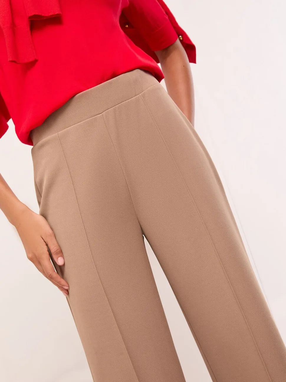 Camel - Lipsy - Broek met wijde pijpen en hoge taille