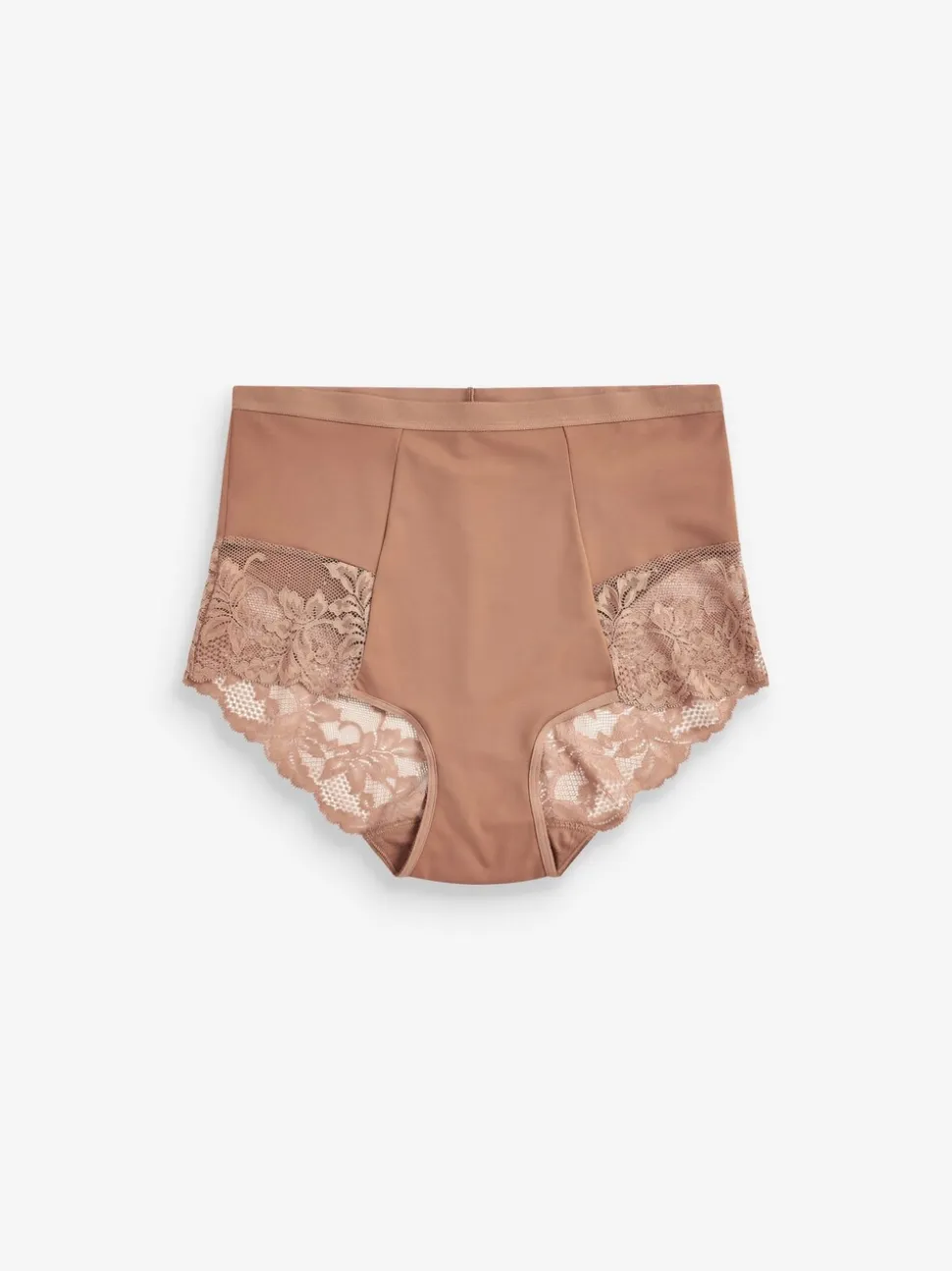 Caramel-nude - Verpakking van 2 Braziliaanse slipjes met kanten achterkant en buikcorrigerend effect en print