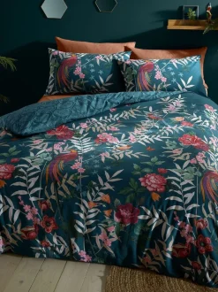 Catherine Lansfield - Dekbedovertrek- en kussensloopset met tropische bloemen en vogels