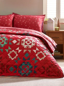 Catherine Lansfield - Doorgestikte beddensprei met kerstpatchwork