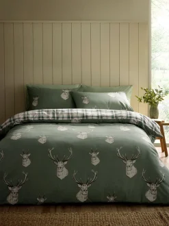 Catherine Lansfield Christmas Stag Check Reversible Duvet Cover Set