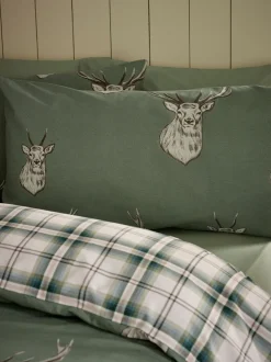Catherine Lansfield Christmas Stag Check Reversible Duvet Cover Set