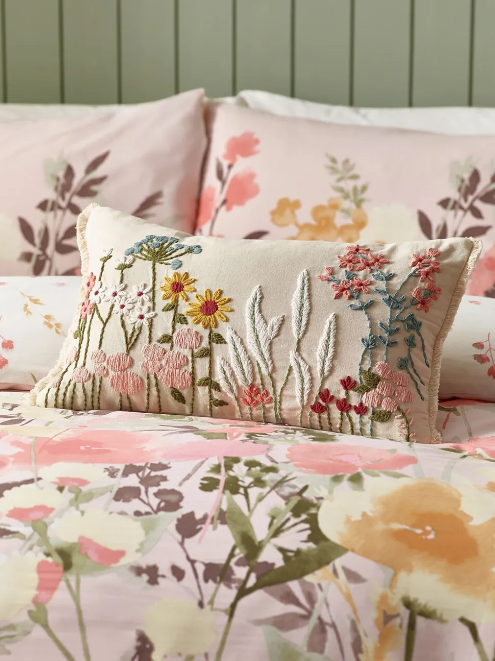 Catherine Lansfield Countryside Floral Embellished Cushion
