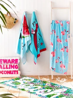 Catherine Lansfield katoenen strandhanddoek met flamingoprint