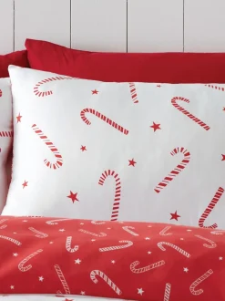 Catherine Lansfield strijkvrij Dekbedovertrek Set met Kerstmis Candy Cane print