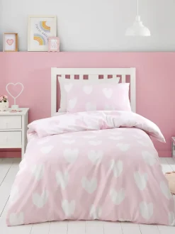 Catherine Lansfield Supersoft 100% geborsteld katoenen dekbedovertrekset met hartjes