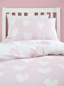 Catherine Lansfield Supersoft 100% geborsteld katoenen dekbedovertrekset met hartjes