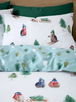 Catherine Lansfield Superzacht 100% geborsteld katoenen Kerstmis Penguin Dekbedovertrek Set