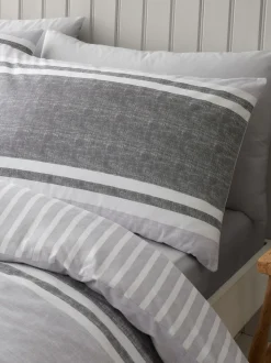 Catherine Lansfield Textured Banded Stripe Reversible Duvet Cover Set