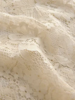 Champagne-goud - Satijn Midi-rok met kanten afwerking