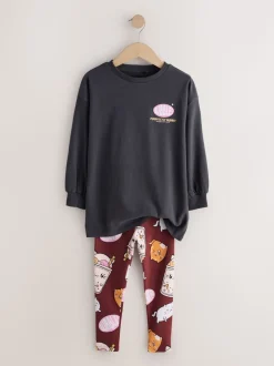 Charcoal Grey Bubble Tea - Graphic Print Top and Leggings Set (3-16yrs)