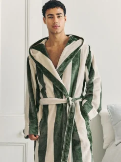 Chelsea Peers Fleece Stripe Hooded Dressing Gown