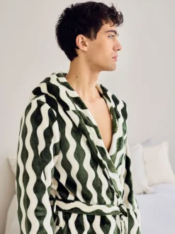 Chelsea Peers Fleece Wavy Stripe Hooded Dressing Gown
