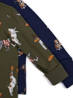 Chelsea Peers Kids Two Pack Country Hound Rugby Dogs Print Long Pyjamas Set