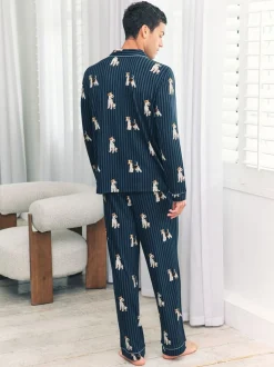 Chelsea Peers Terrier Dog Stripe Print Long Pyjamas Set