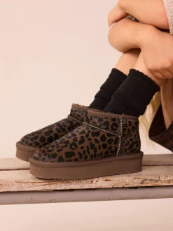 Chocolade Bruin luipaard Print - Lage schoenen mini warmgevoerde waterafstotende suède Boots