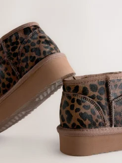 Chocolade Bruin luipaard Print - Lage schoenen mini warmgevoerde waterafstotende suède Boots